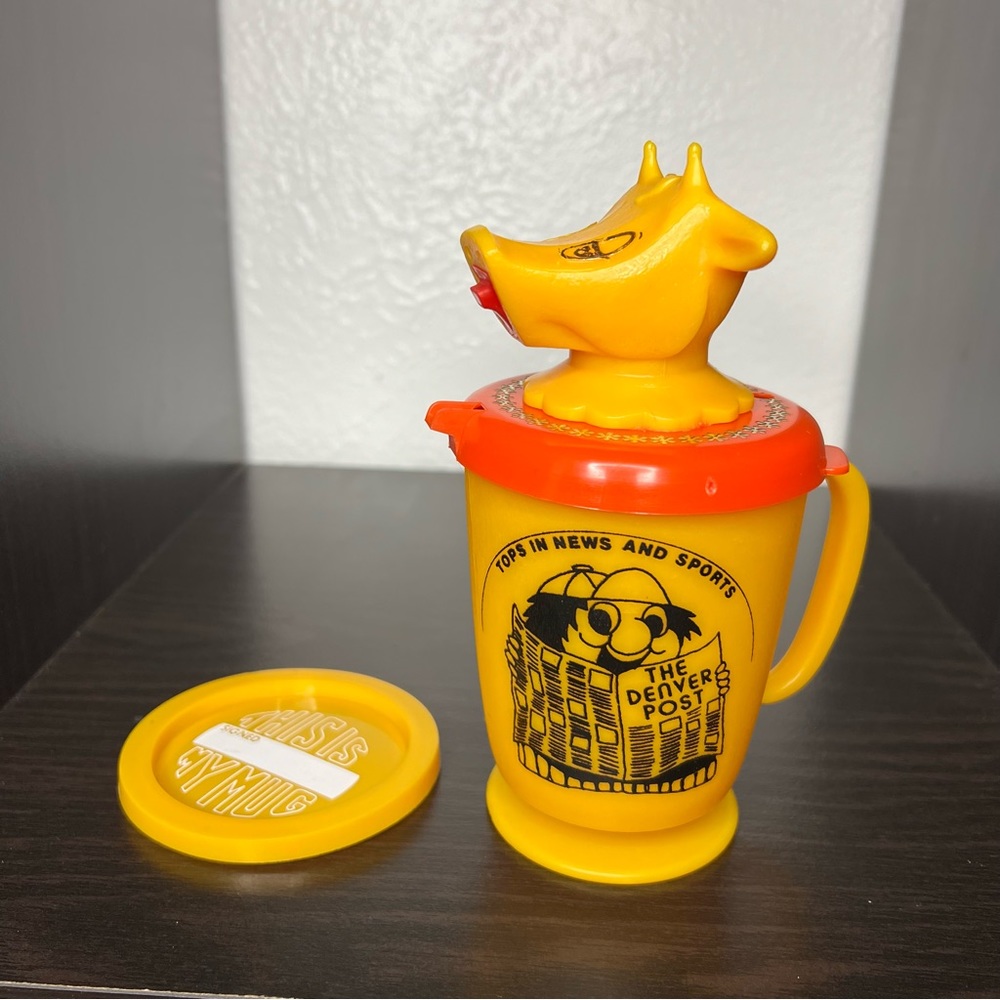 Vintage Colorado University The Denver Post Coffee Cup With Moo Cow Creamer Lid